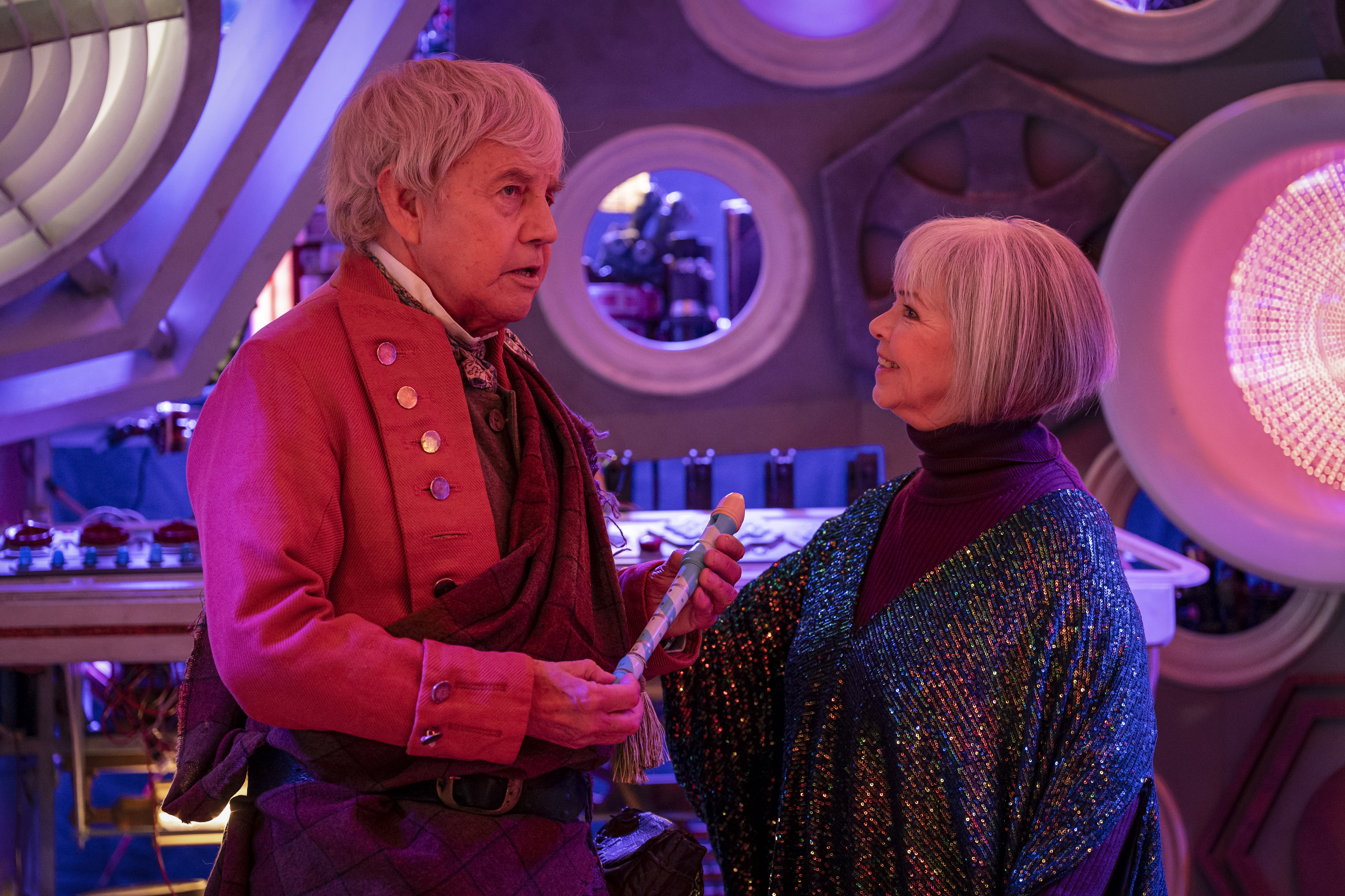 Frazer Hines and Wendy Padbury reprising Jamie and Zoe