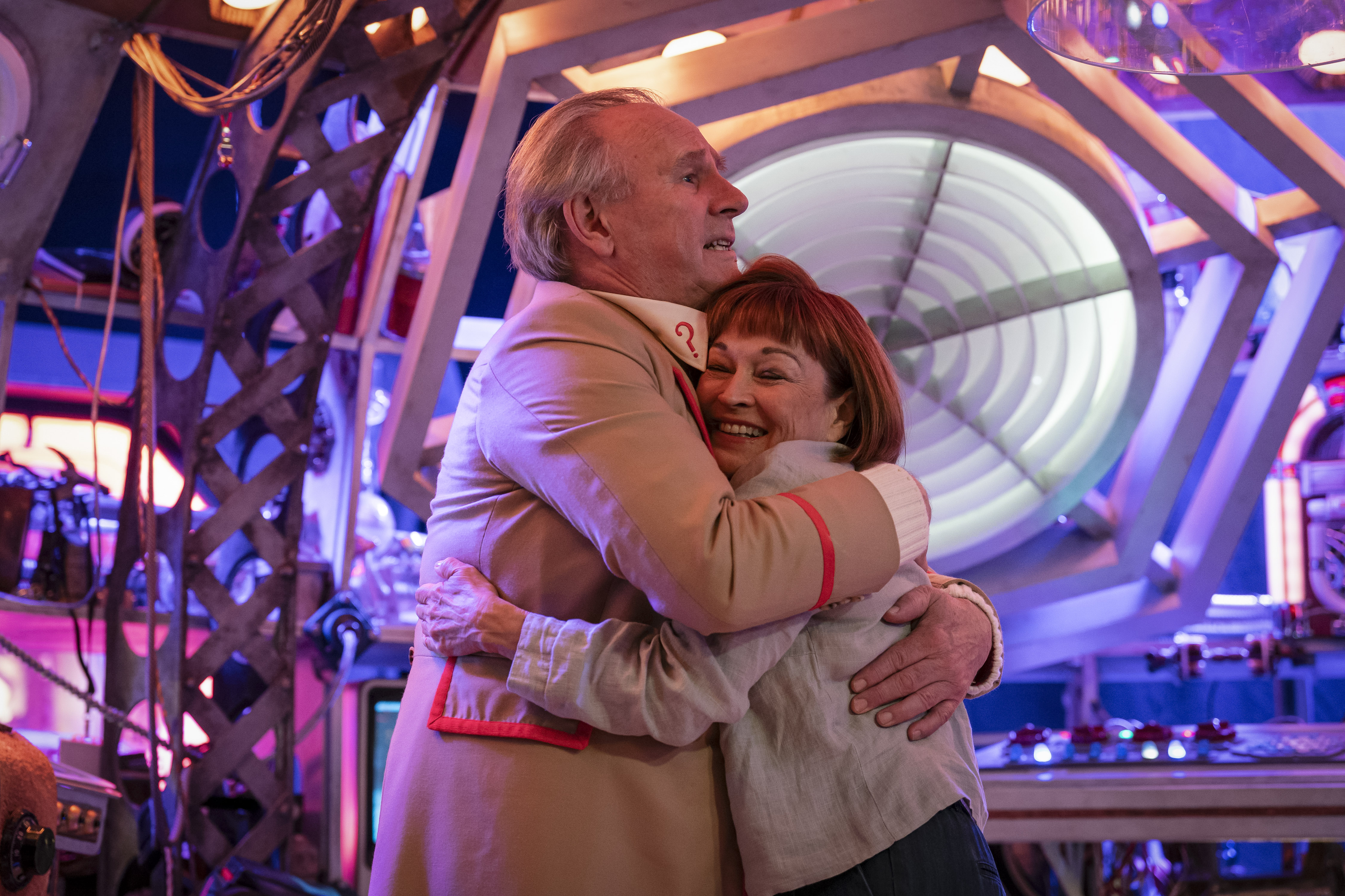 Peter Davison and Janet Fielding reprising The Fifth Doctor and Janet Fielding