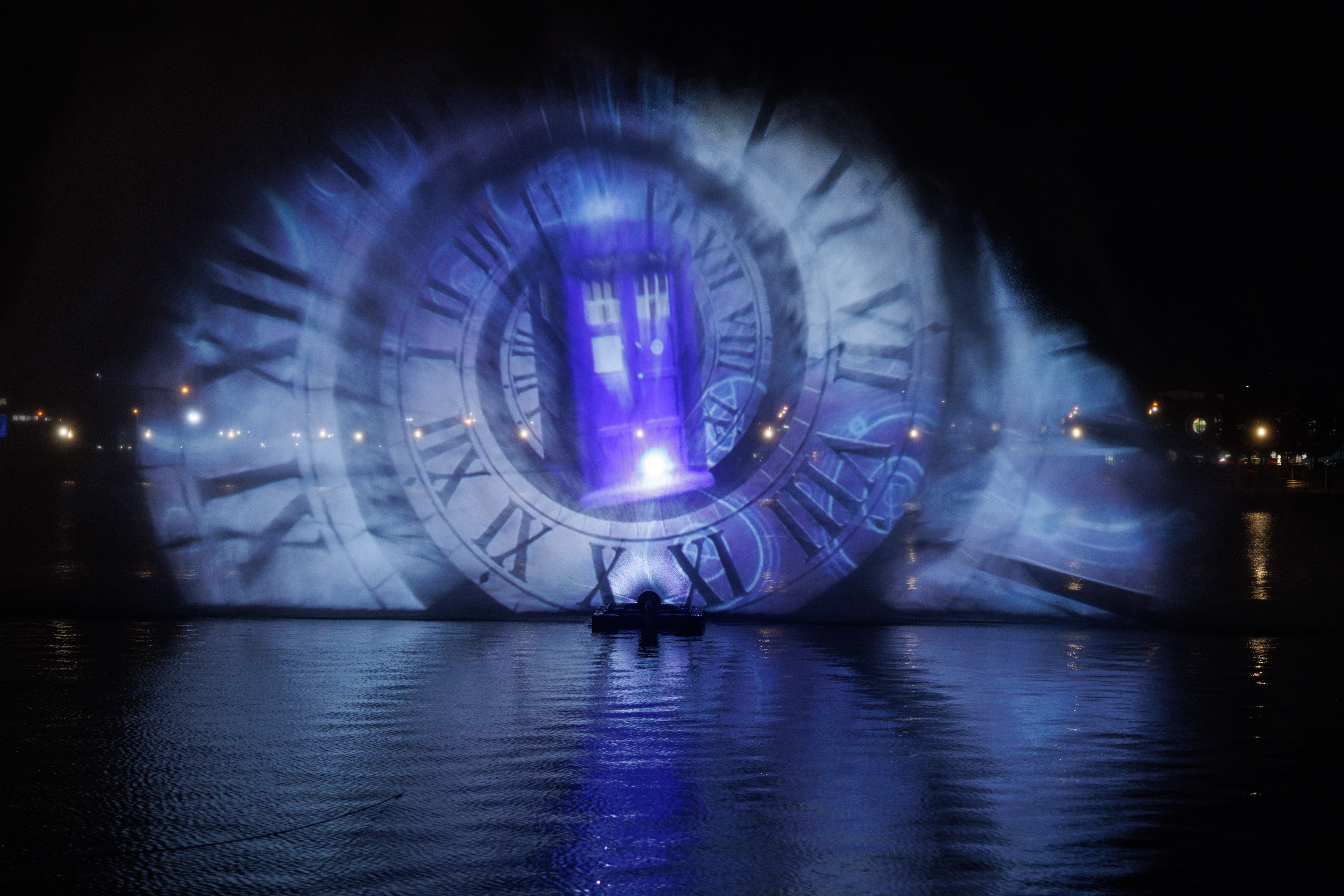 The TARDIS projected into Cardiff bay
