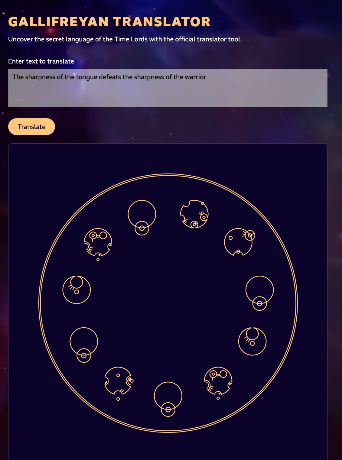 A preview of the Gallifreyan Translator.