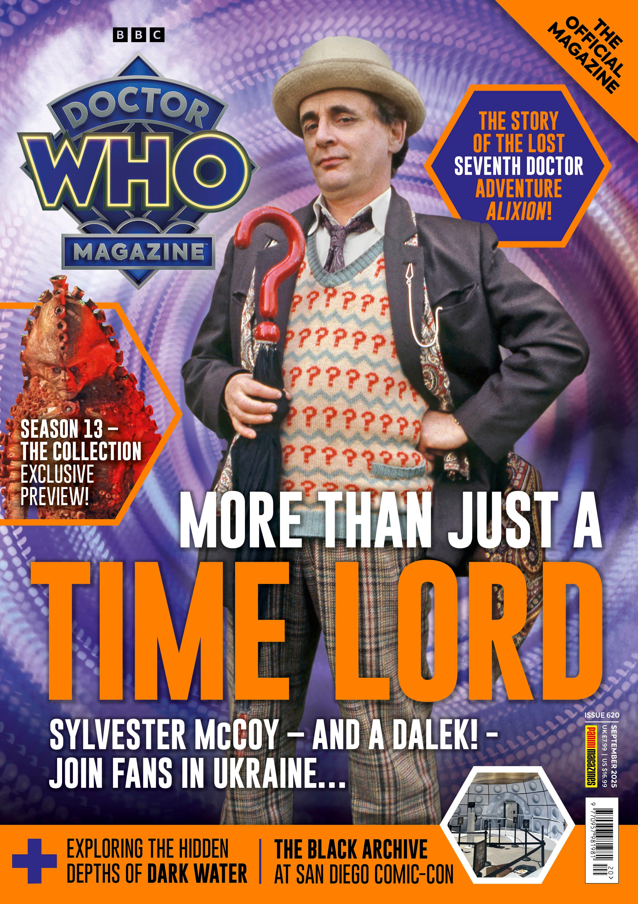 Sylvester McCoy graces the cover of DWM 620 as the Seventh Doctor.