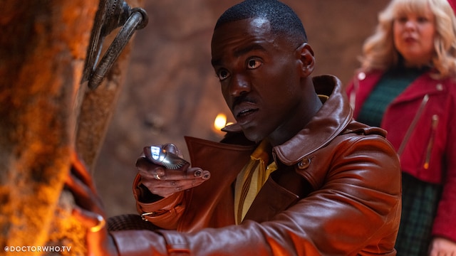 Ncuti Gatwa as the Doctor with his sonic screwdriver in 'Joy to the World'