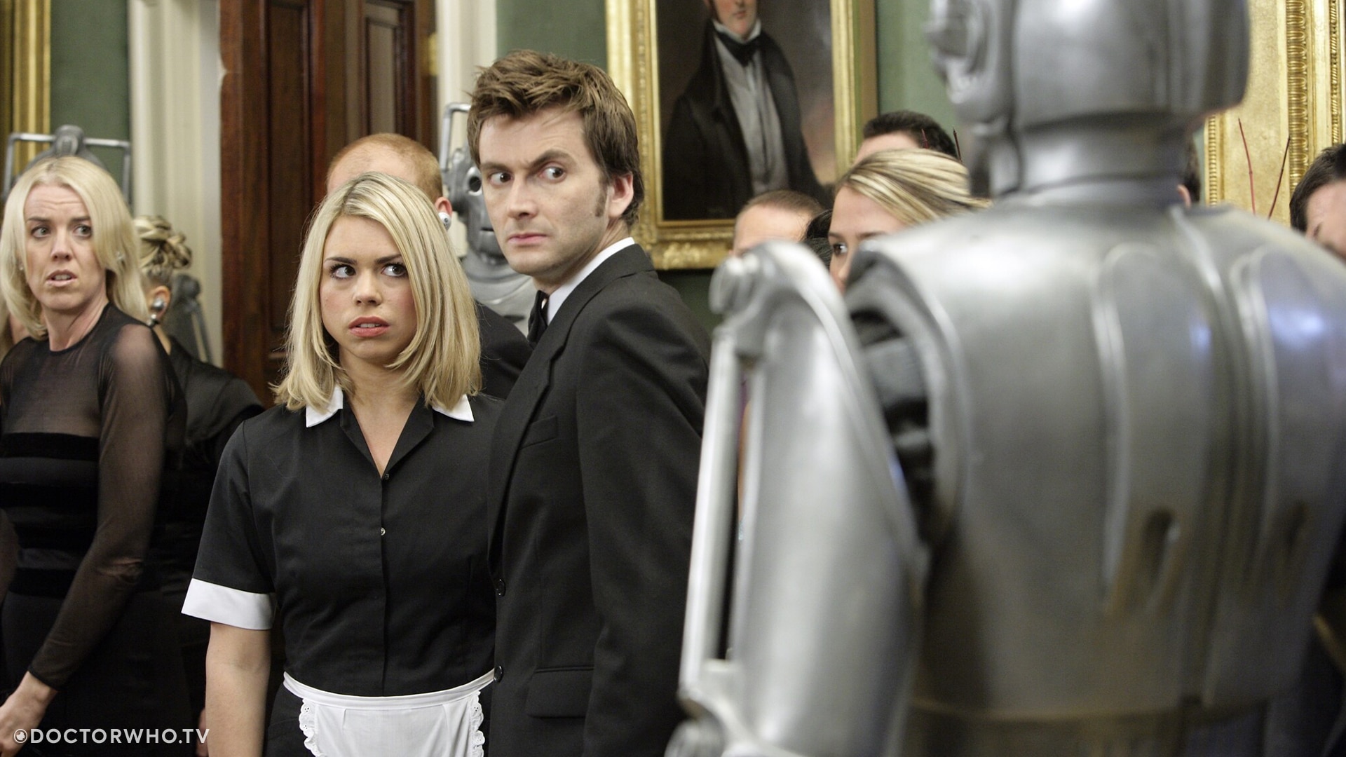 David Tennant as the Doctor and Billie Piper as Rose in 'Rise of the Cybermen'.