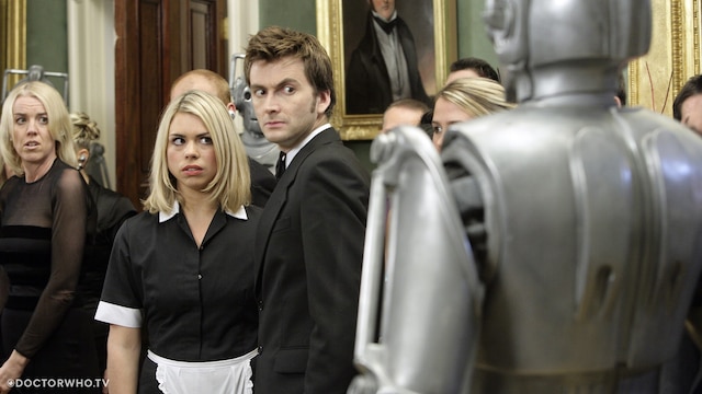 David Tennant as the Doctor and Billie Piper as Rose in 'Rise of the Cybermen'.