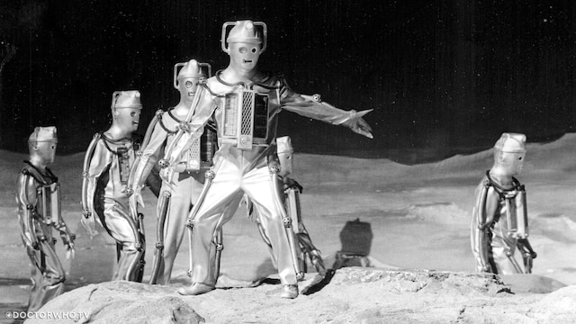 Cybermen tread the surface of the moon in partially missing serial 'The Moonbase'.
