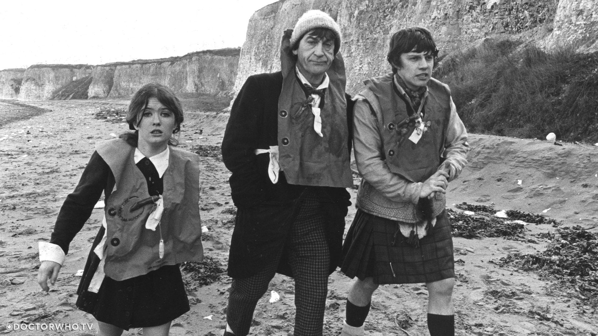 Victoria, the Doctor and Jamie in partially missing serial 'Fury from the Deep'.