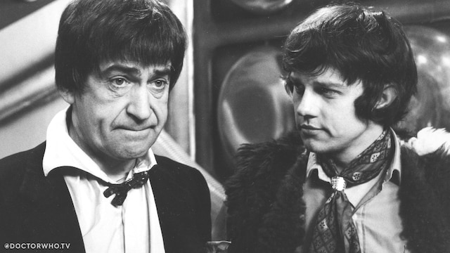 The Doctor and Jamie in partially missing serial 'The Wheel in Space'.