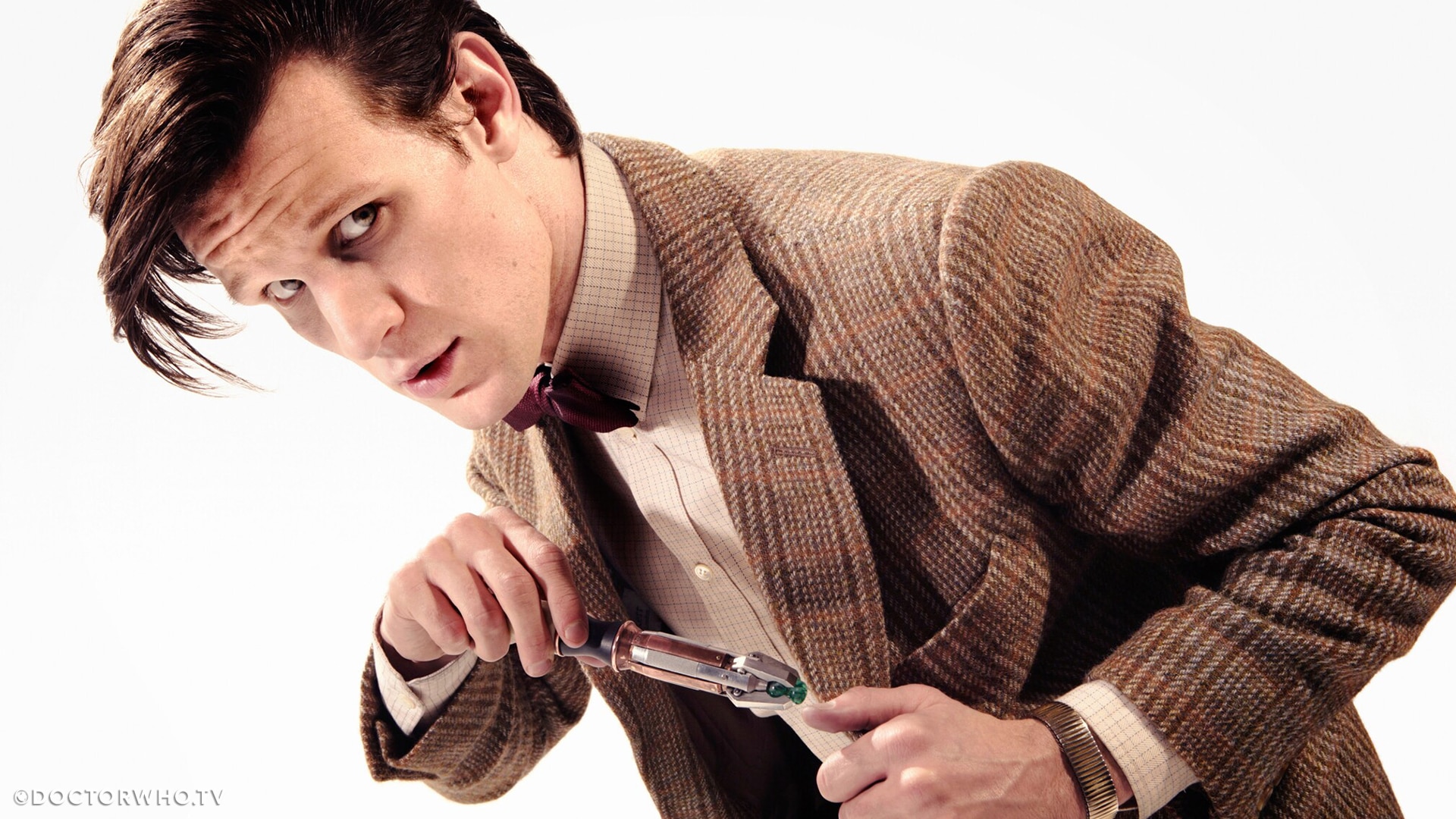 The Eleventh Doctor with his sonic screwdriver.