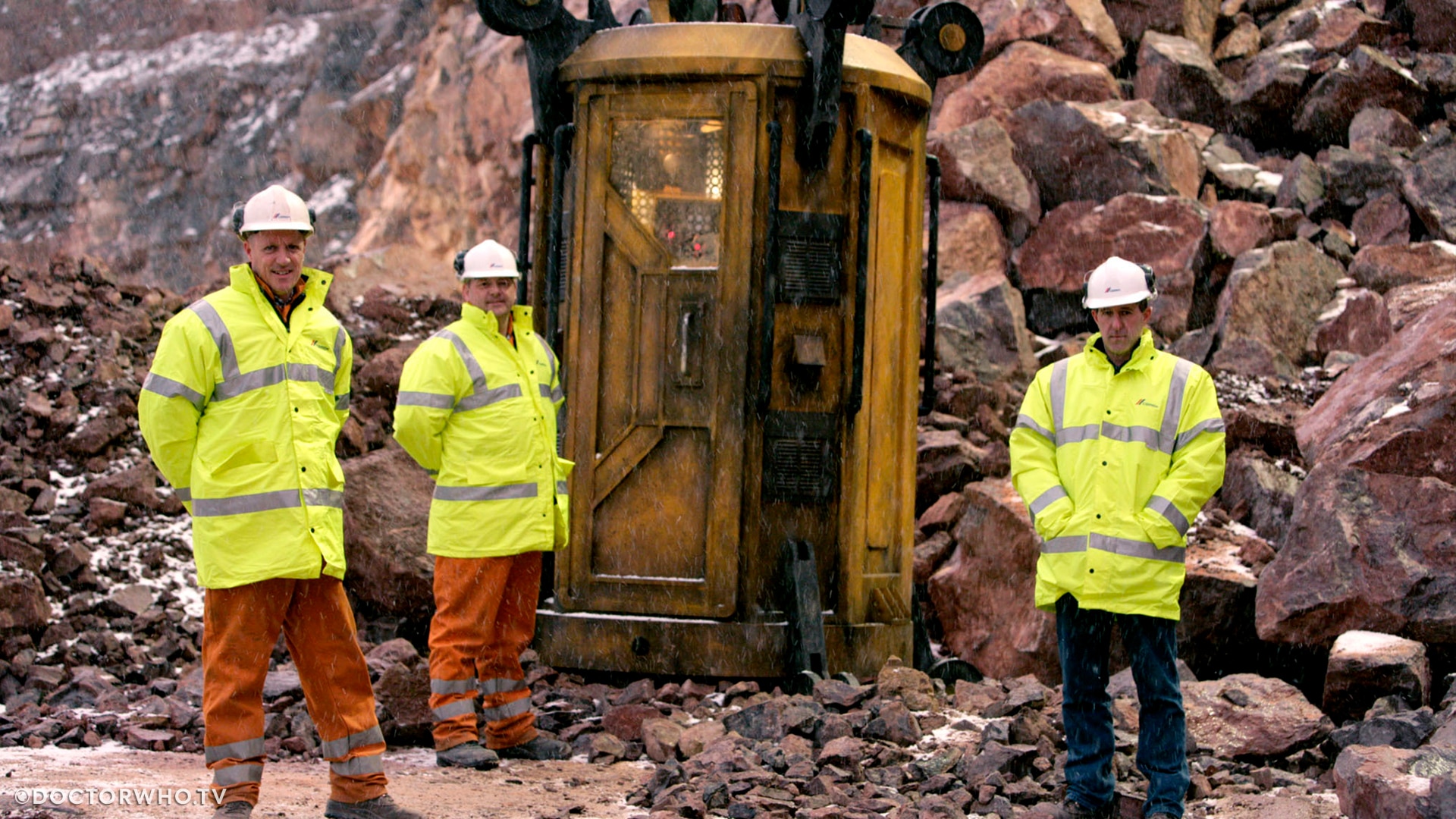 Crew members between takes of 'The Satan Pit.