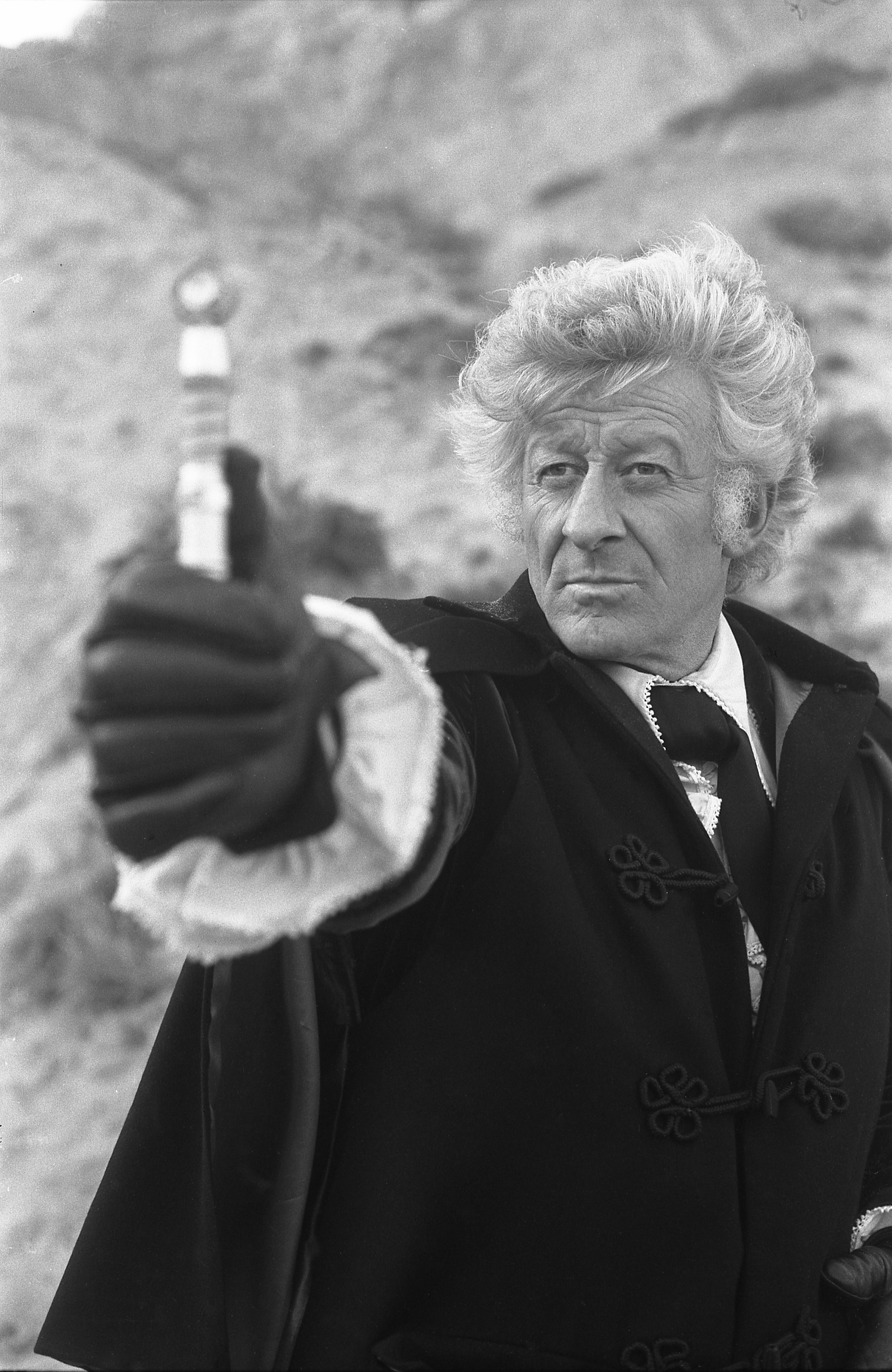the third doctor weilds his sonic screwdriver in the sea devils.