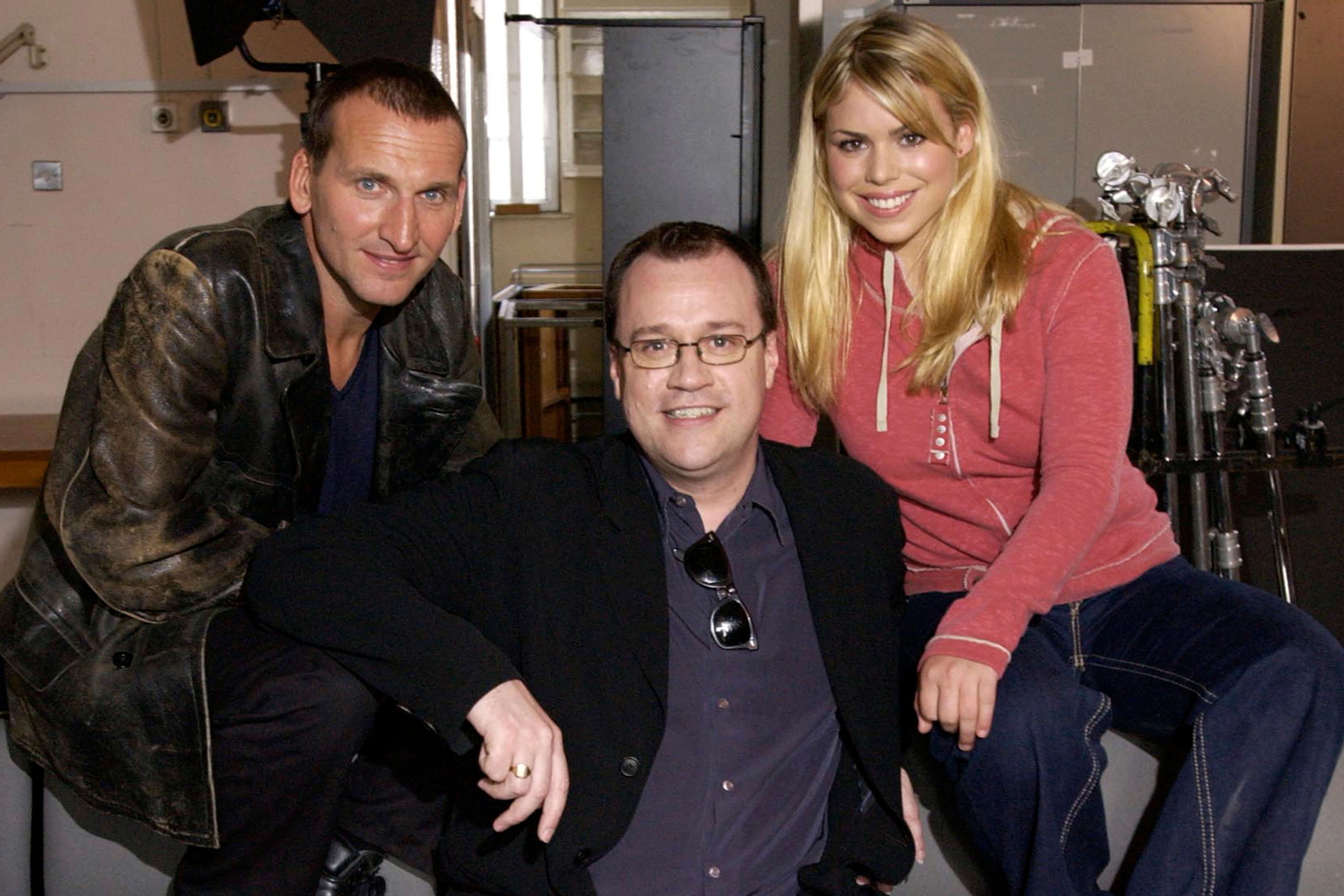 christopher eccleston, russell t. davies and billie piper.