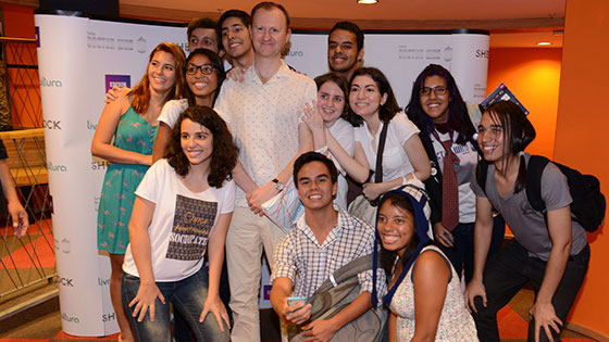 Mark Gatiss poses with Brazilian fans in Sao Paulo