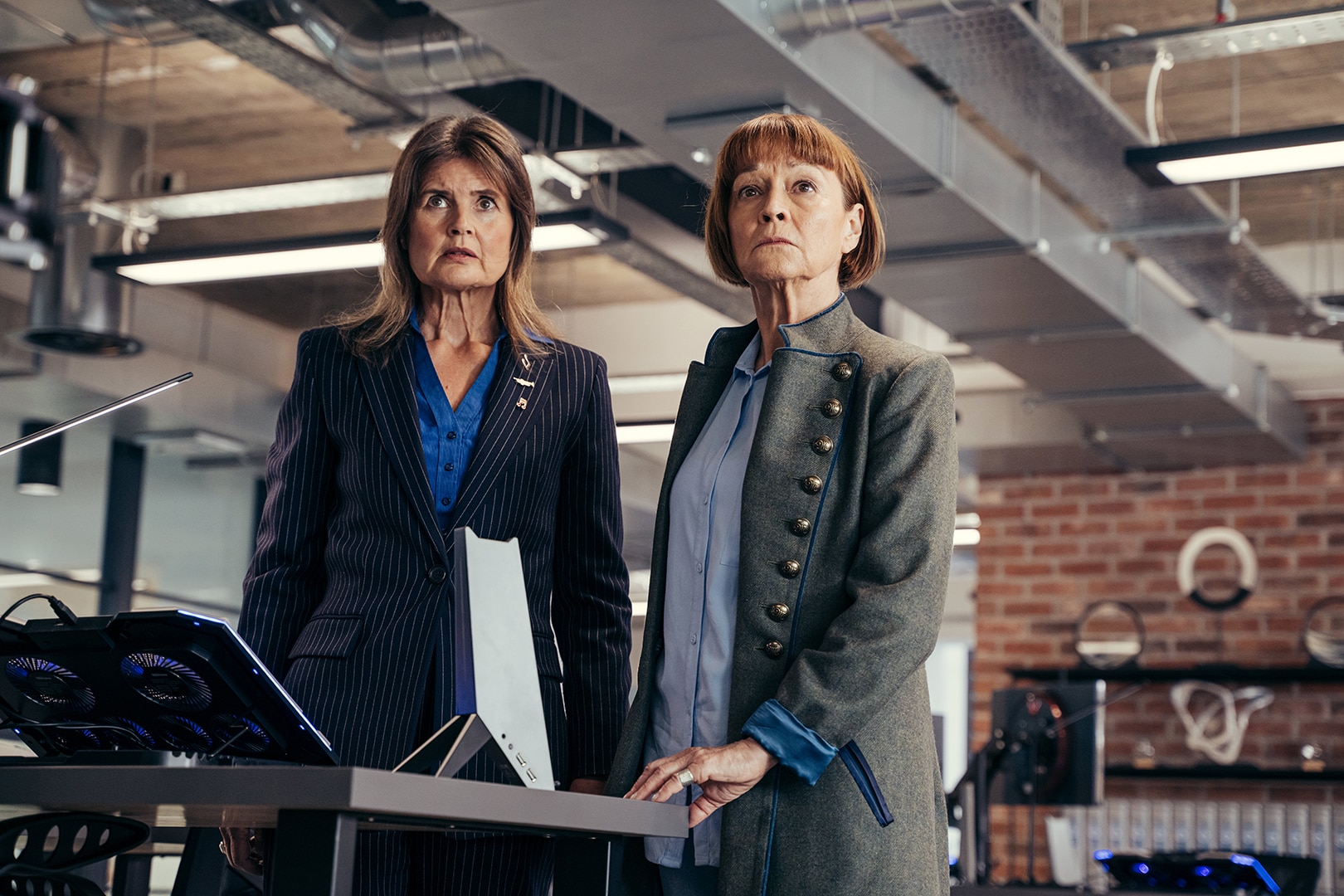 Sophie Aldred as Ace and Janet Fielding as Tegan in 'The Power of the Doctor'.