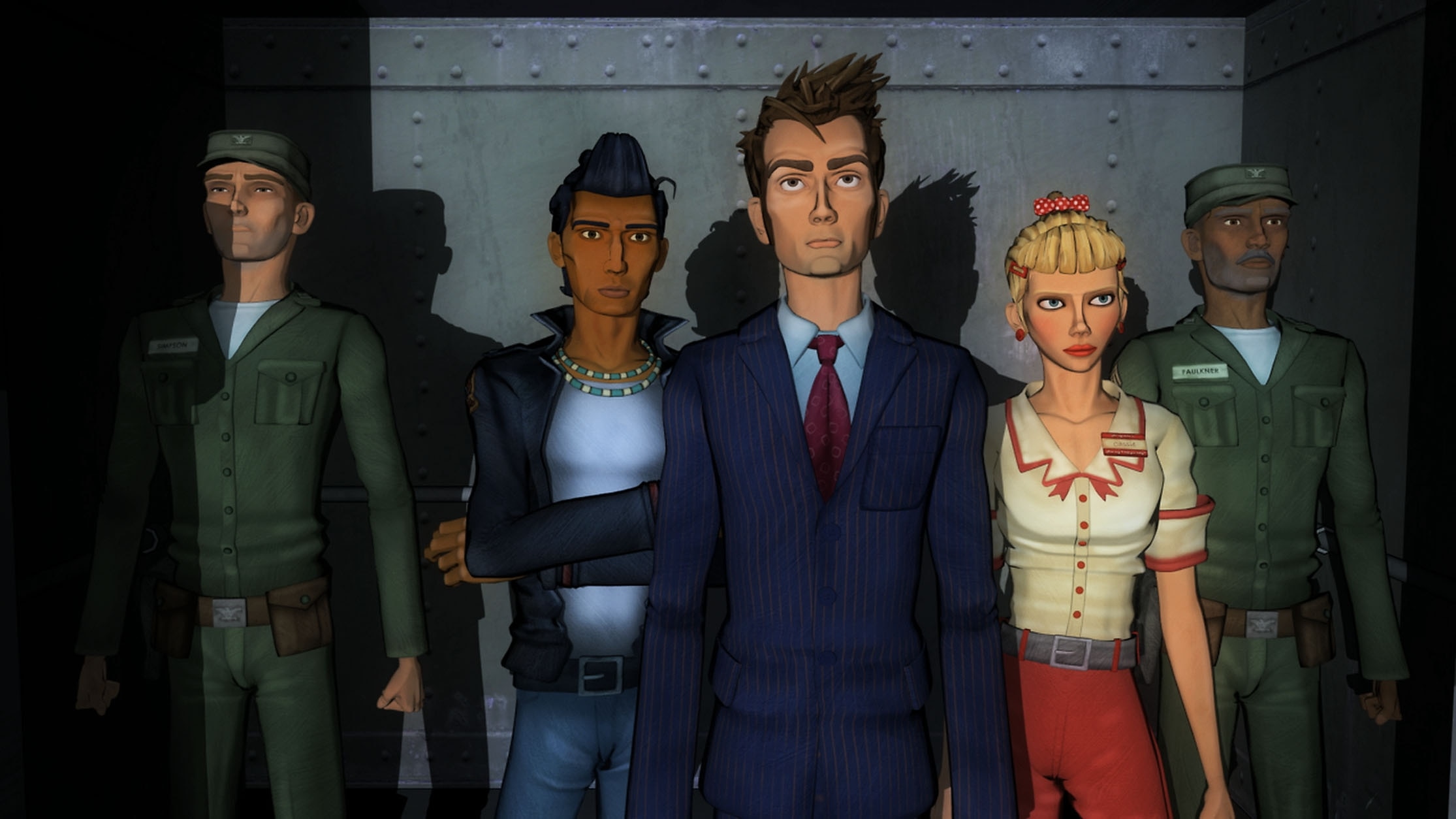 Screenshot from the animated Tenth Doctor adventure 'Dreamland'