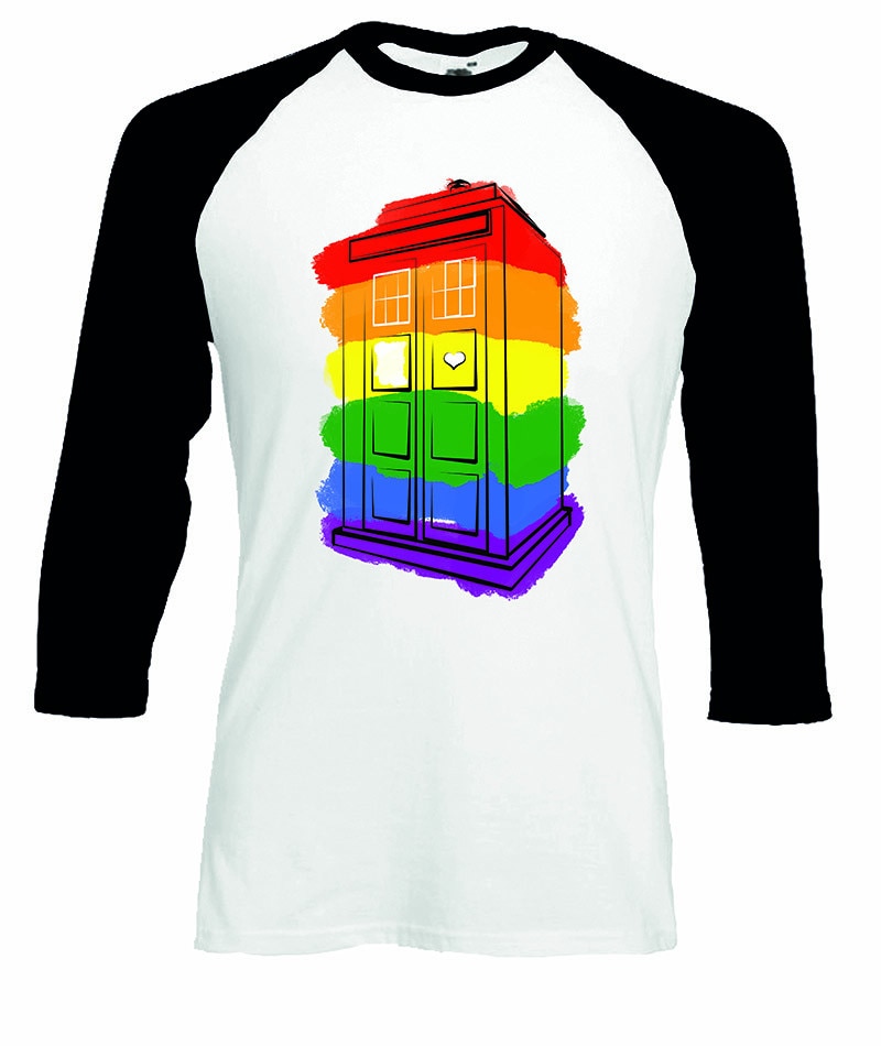 Rainbow TARDIS Baseball T Shirt