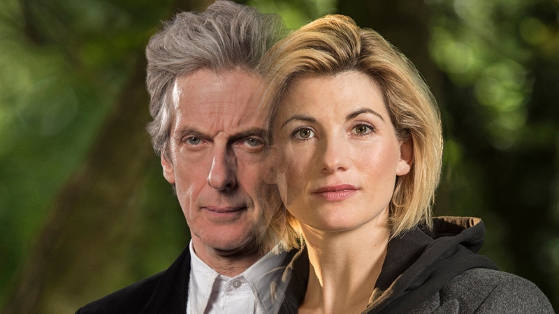 Image of Peter Capaldi next to an image of Jodie Whittaker