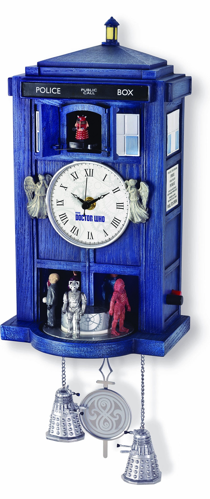 Image of TARDIS clock with mini Doctor Who monsters on