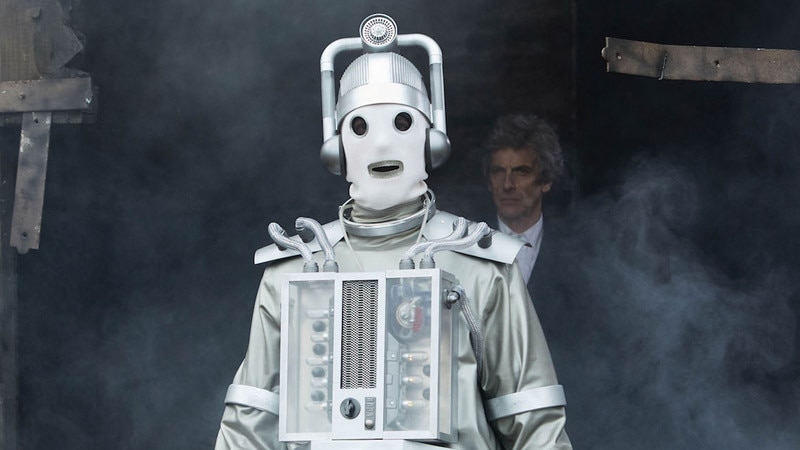 Image of cyberbill with Peter Capaldi as The Twelfth Doctor stood in the background