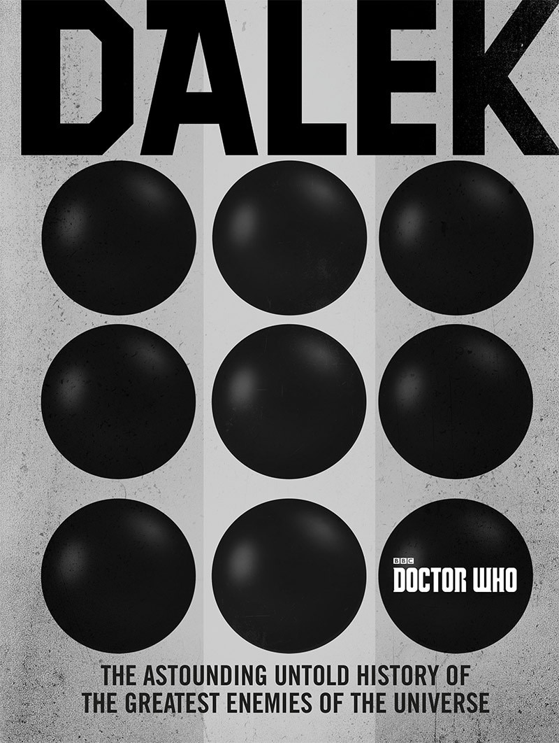 Image of the cover of the Dalek book with black circles of the Dalek pattern