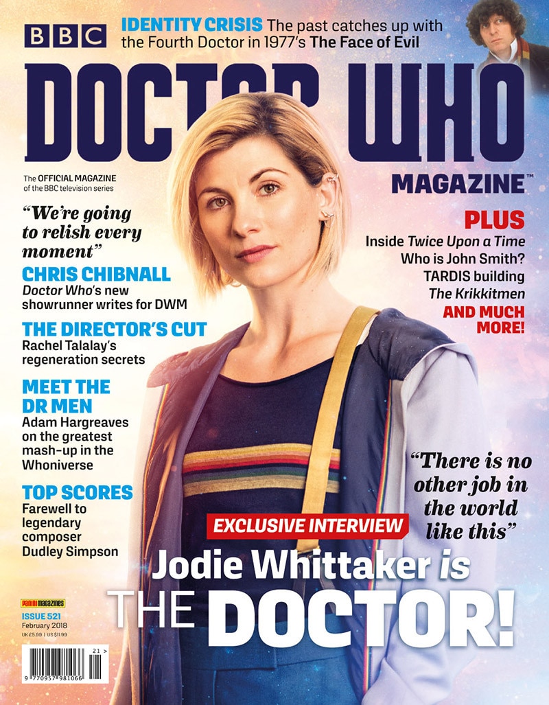 Image of Jodie Whittaker as The Doctor on cover of magazine