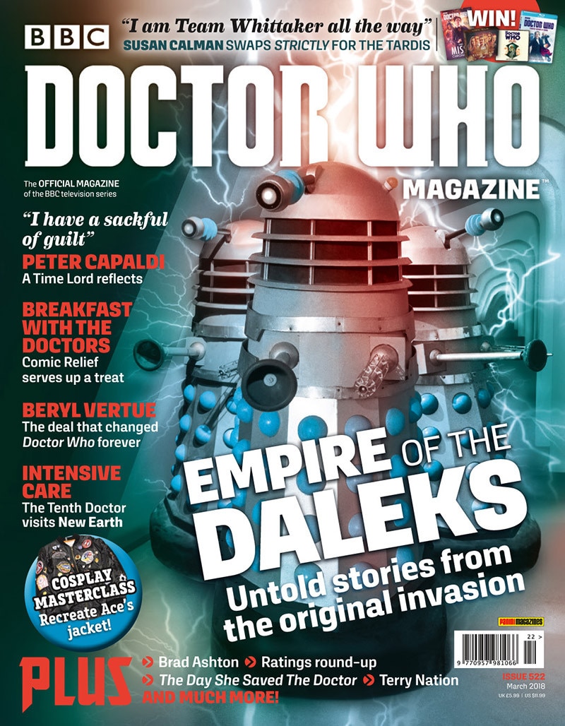 Cover of Doctor Who Magazine with image of three daleks