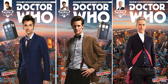 Tenth, Eleventh and Twelfth Doctor comic book covers